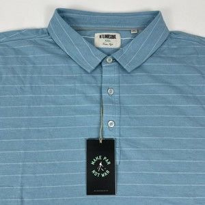 Linksoul Mens Tidepool Blue Striped Short Sleeve Golf Polo Shirt 2XL XXL NWT